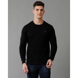 Cavallo By Linen Club Men's Knitted Cotton Linen Black Solid Crew