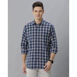 Cavallo By Linen Club Men's Cotton Linen Blue Checks Regular Fit Full  Sleeve Casual Shirt