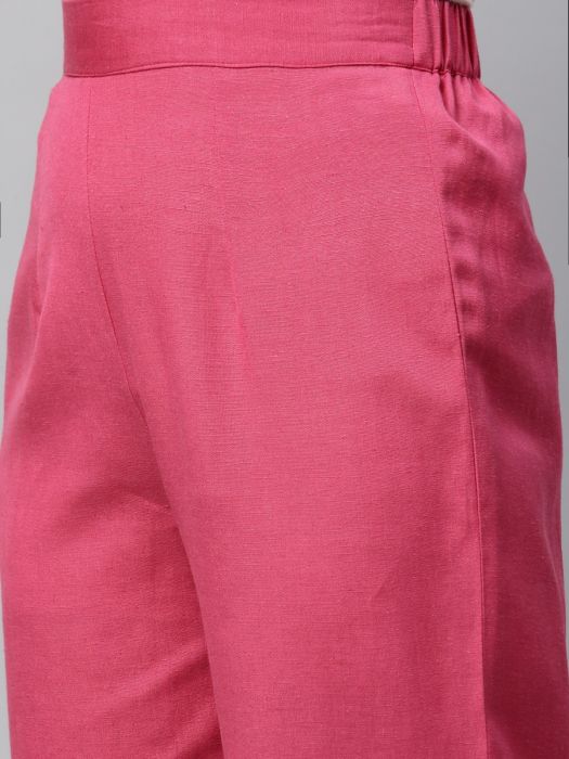 Linen Rose Pink solid cigrette pant for Woman 