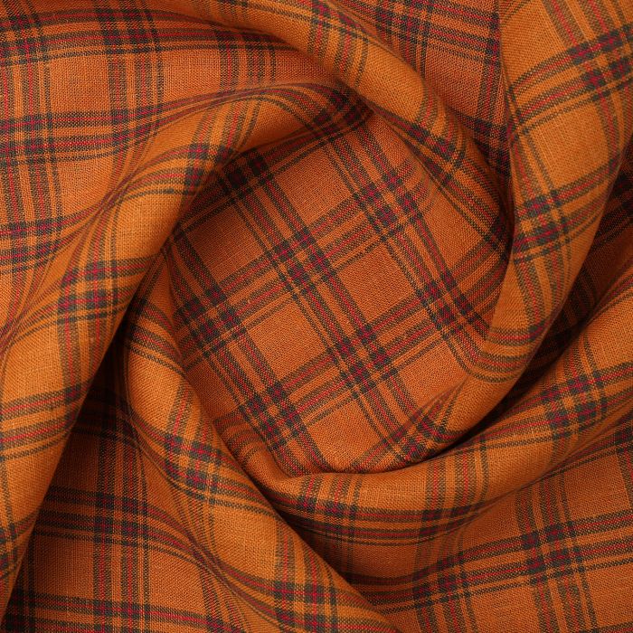 Linen Club Studio Pure Linen ORANGE Checks Shirting Fabric