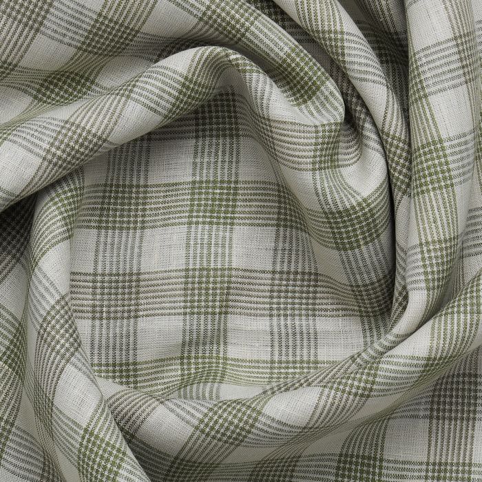 Linen Club Studio Pure Linen Green Checks Shirting Fabric