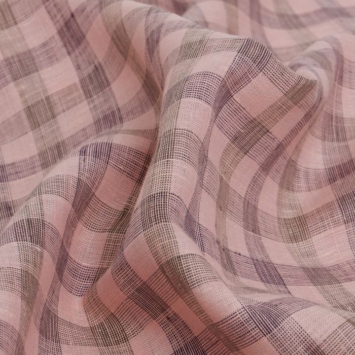 Linen Club Studio Pure Linen Pink Checks Shirting Fabric