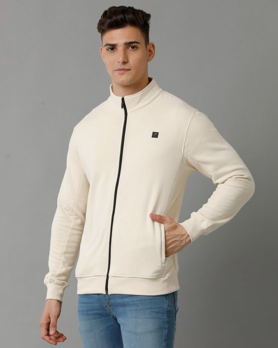 Cavallo By Linen Club Men's Knitted Cotton Linen White Solid Sporty Biker Jacket