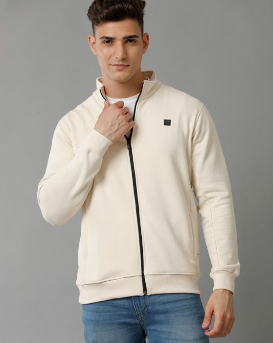 Cavallo By Linen Club Men's Knitted Cotton Linen White Solid Sporty Biker Jacket