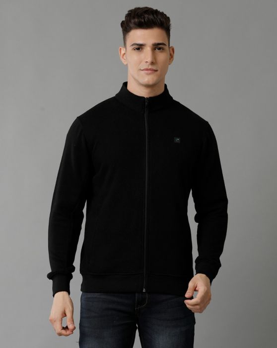 Cavallo By Linen Club Men's Knitted Cotton Linen Black Solid Sporty Biker Jacket