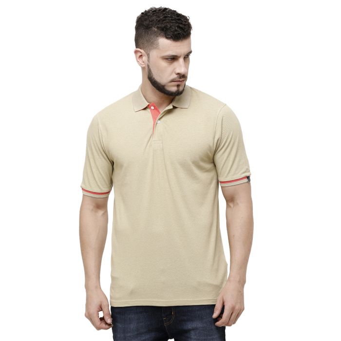 Cavallo By Linen Club Men's Cotton Linen Natural Solid Polo Collar T-Shirt