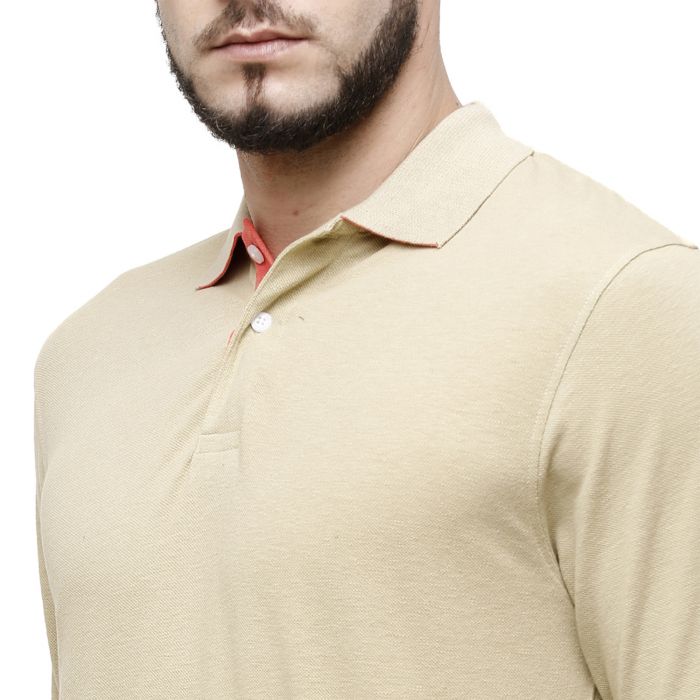 Cavallo By Linen Club Men's Cotton Linen Natural Solid Polo Collar T-Shirt