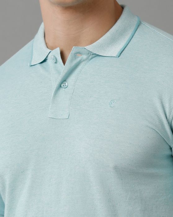 Cavallo By Linen Club Men's Cotton Linen Green Solid Polo Collar T-Shirt