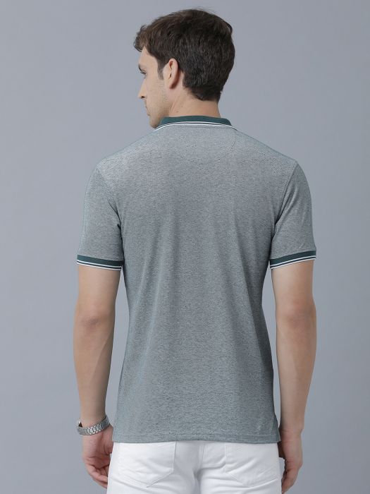 Cavallo By Linen Club Men's Cotton Linen Green Solid Polo Collar T-Shirt