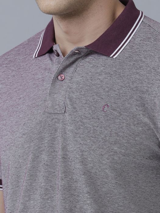 Cavallo By Linen Club Men's Cotton Linen Purple Solid Polo Collar T-Shirt
