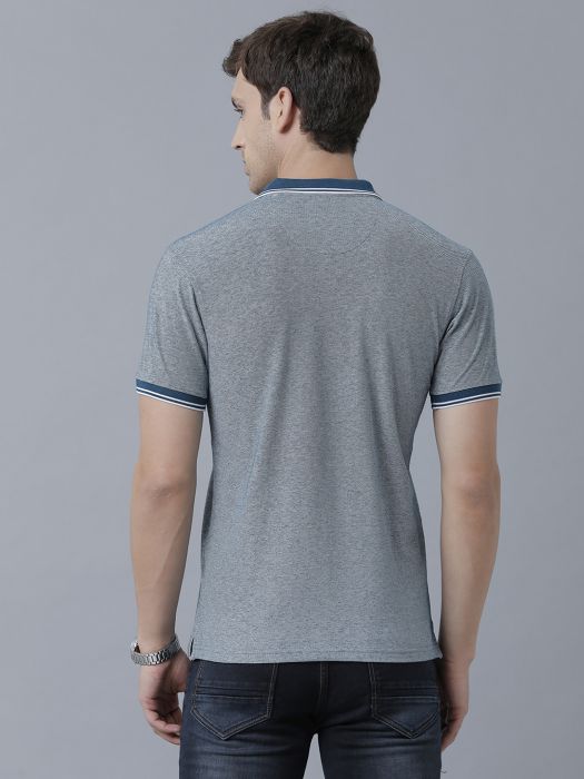 Cavallo By Linen Club Men's Cotton Linen Blue Solid Polo Collar T-Shirt