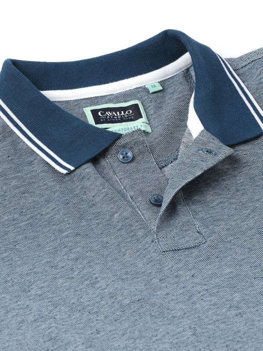 Cavallo By Linen Club Men's Cotton Linen Blue Solid Polo Collar T-Shirt