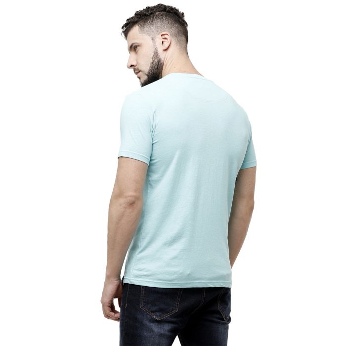 Cavallo By Linen Club Men's Cotton Linen Turquoise Printed Round Neck T-Shirt