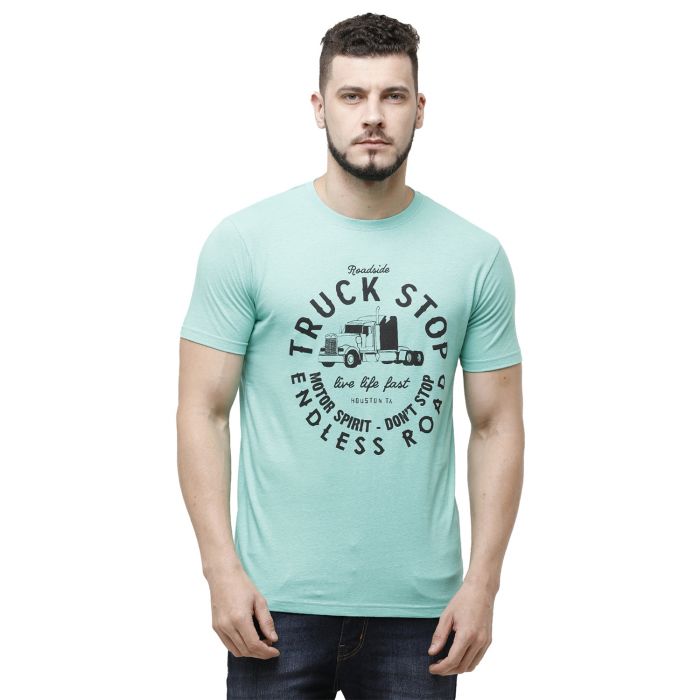 Cavallo By Linen Club Men's Cotton Linen Green Printed Round Neck T-Shirt