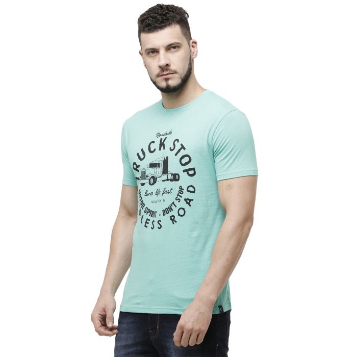 Cavallo By Linen Club Men's Cotton Linen Green Printed Round Neck T-Shirt