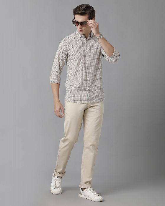 Cavallo By Linen Club Men's Cotton Linen Brown Checks Regular Fit Full Sleeve Casual Shirt