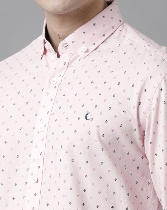 Cavallo By Linen Club Men's Cotton Linen Pink Printed Regular Fit Full Sleeve Casual Shirt
