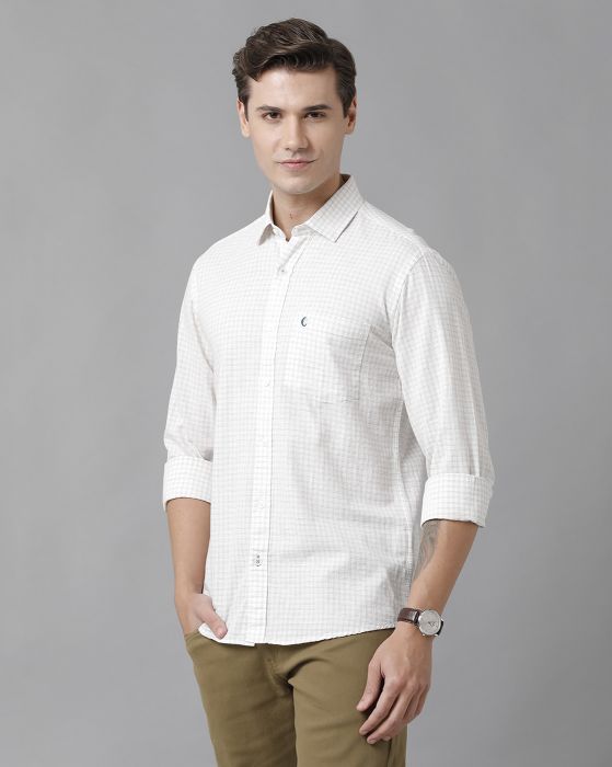 Cavallo By Linen Club Men's Cotton Linen White Checks Regular Fit Full Sleeve Casual Shirt