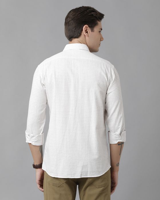 Cavallo By Linen Club Men's Cotton Linen White Checks Regular Fit Full Sleeve Casual Shirt
