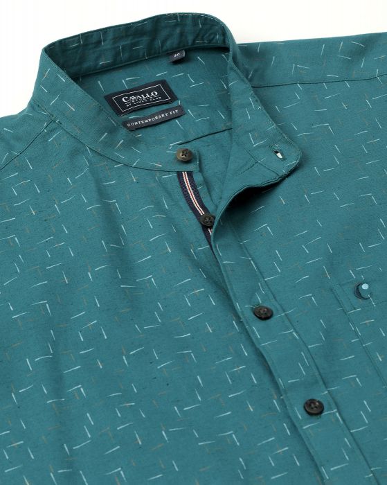 Cavallo By Linen Club Men's Cotton Linen Green Printed Regular Fit Full Sleeve Casual Shirt
