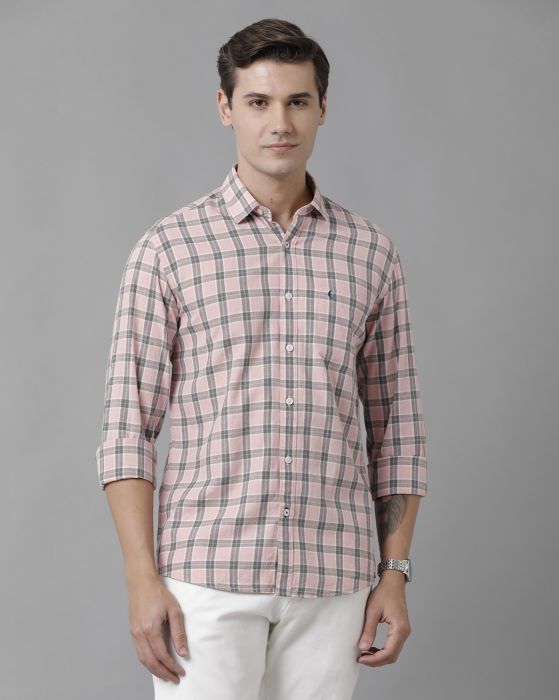 Cavallo By Linen Club Men's Cotton Linen Pink Checks Regular Fit Full Sleeve Casual Shirt