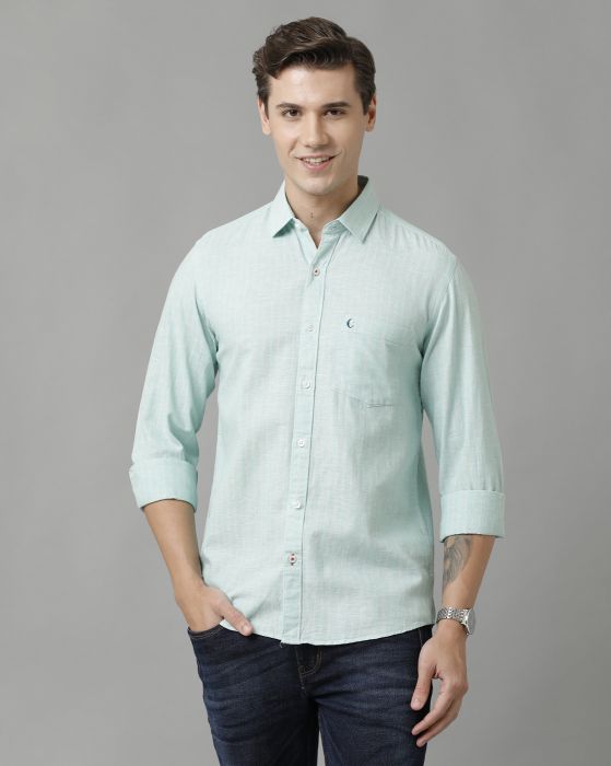 Cavallo By Linen Club Men's Cotton Linen Green Striped Regular Fit Full Sleeve Casual Shirt
