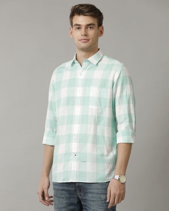 Cavallo By Linen Club Men's Green Checked Contemporary Fit Full Sleeve Casual Shirt