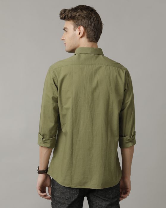 Cavallo By Linen Club Men's Green Solid Contemporary Fit Full Sleeve Casual Shirt