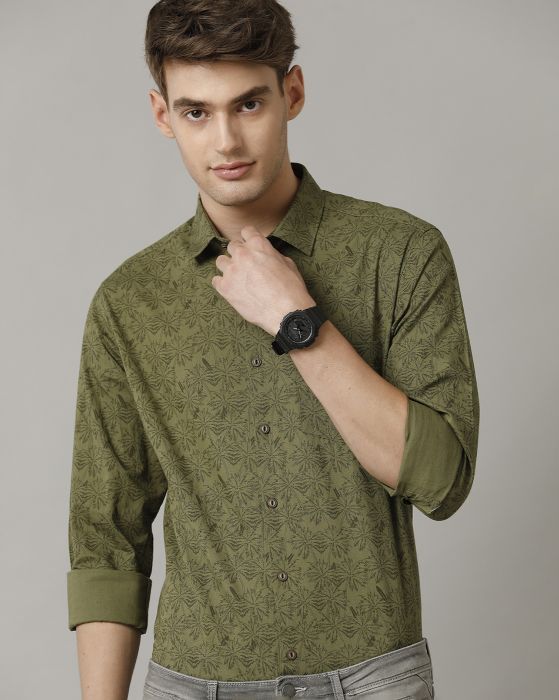 Cavallo By Linen Club Men's Green Printed Contemporary Fit Full Sleeve Casual Shirt
