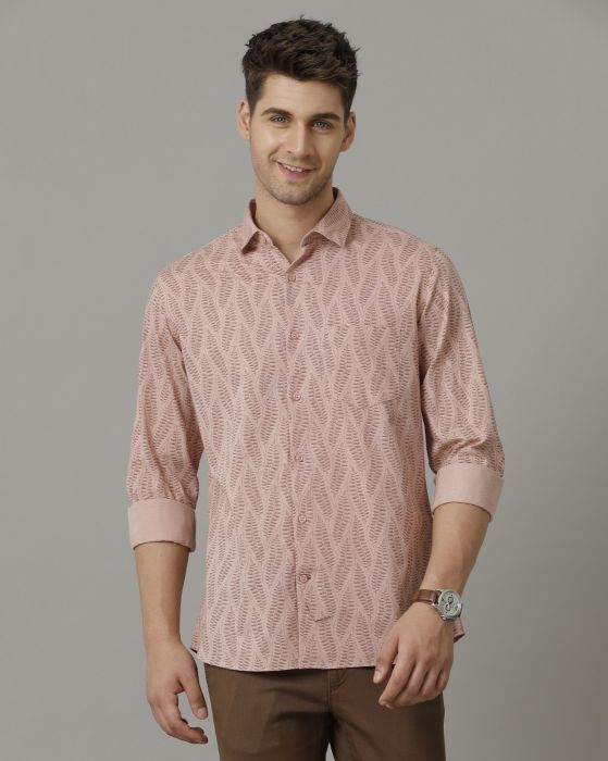 Cavallo By Linen Club Men's Peach Printed Contemporary Fit Full Sleeve Casual Shirt