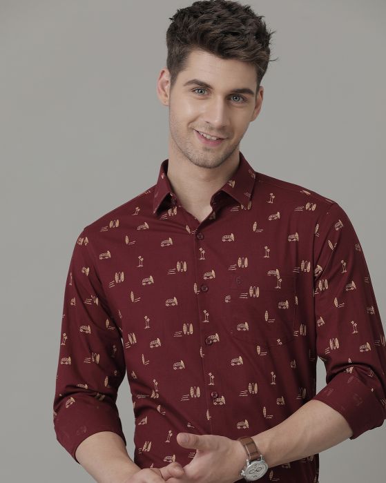 Cavallo By Linen Club Men's Maroon Printed Contemporary Fit Full Sleeve Casual Shirt