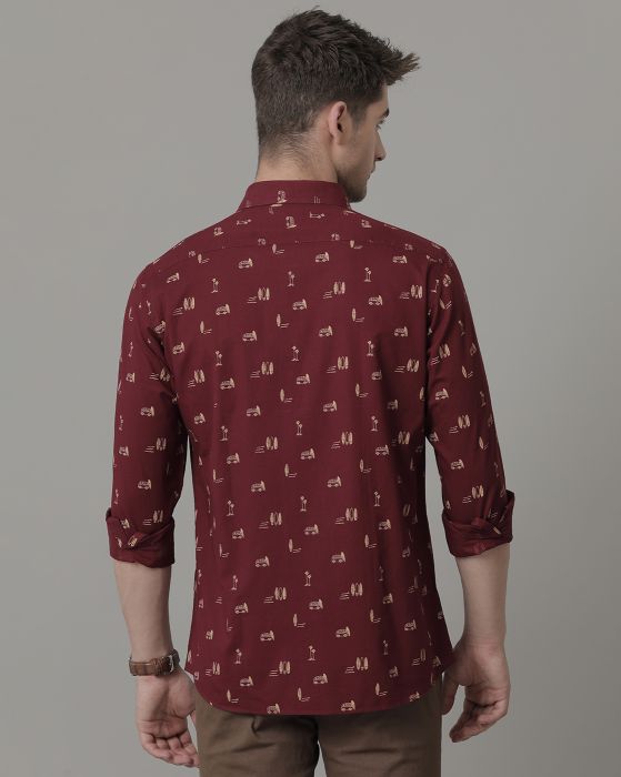 Cavallo By Linen Club Men's Maroon Printed Contemporary Fit Full Sleeve Casual Shirt