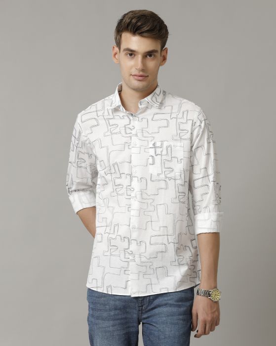 Cavallo By Linen Club Men's Grey Printed Contemporary Fit Full Sleeve Casual Shirt