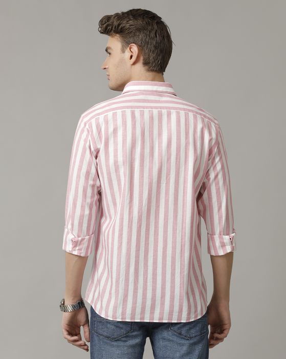 Cavallo By Linen Club Men's Pink Striped Contemporary Fit Full Sleeve Casual Shirt