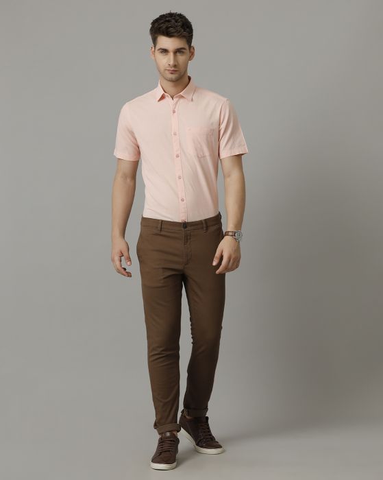 Cavallo By Linen Club Men's Pink Solid Contemporary Fit Half Sleeve Casual Shirt