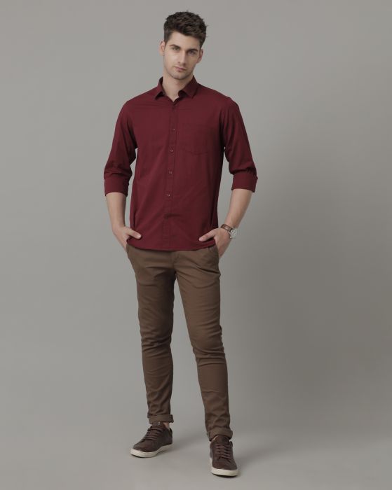 Cavallo By Linen Club Men's Maroon Solid Contemporary Fit Half Sleeve Casual Shirt
