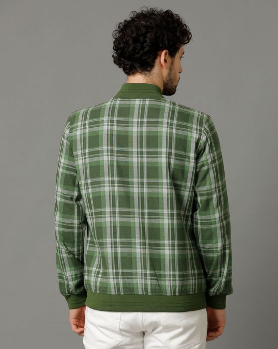 Cavallo by Linen Club Green Checked Full Sleeve Cotton Linen Jacket for Men