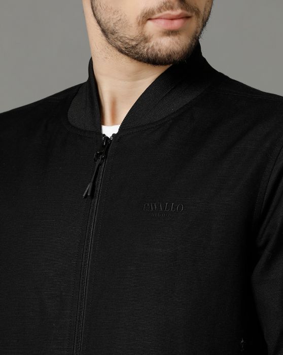 Cavallo by Linen Club Black Solid Full Sleeve Cotton Linen Jacket for Men