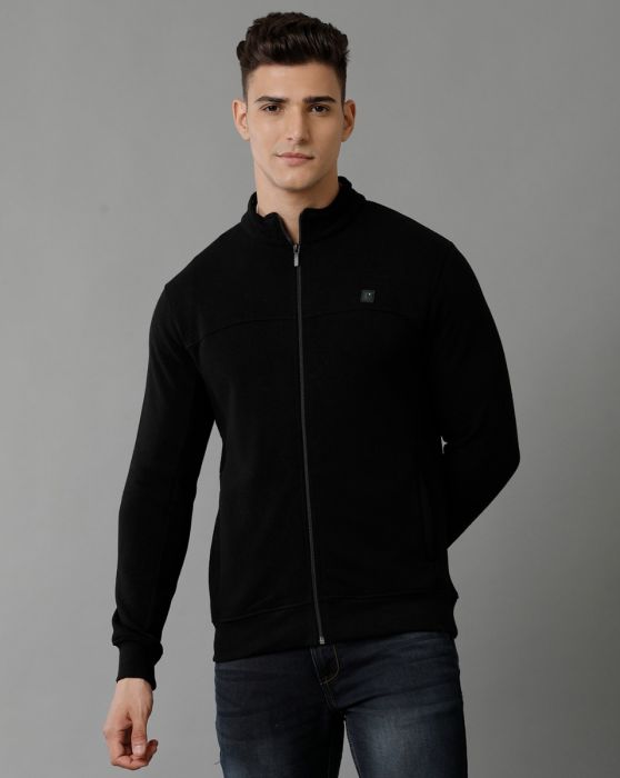 Cavallo By Linen Club Men's Knitted Cotton Linen Black Solid Sporty Biker Jacket