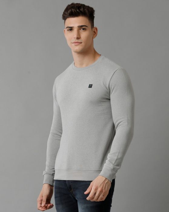 Cavallo By Linen Club Men's Knitted Cotton Linen Grey Solid Crew Neck Sweatshirt