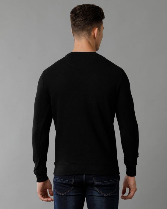 Cavallo By Linen Club Men's Knitted Cotton Linen Black Solid Crew Neck Sweatshirt