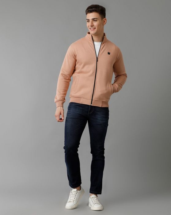 Cavallo By Linen Club Men's Knitted Cotton Linen PEACH Solid Sporty Knit Jacket