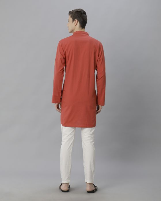 Cavallo By Linen Club Men's Cotton Linen Red Solid Regular Fit  Kurta