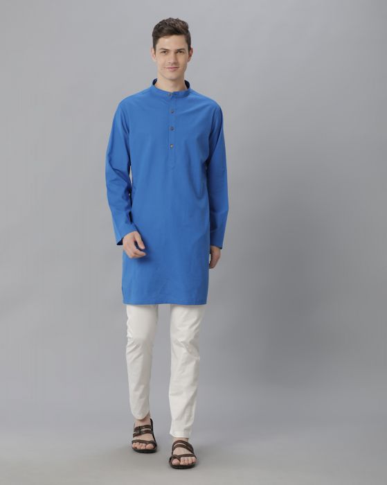 Cavallo By Linen Club Men's Cotton Linen Blue Solid Regular Fit  Kurta