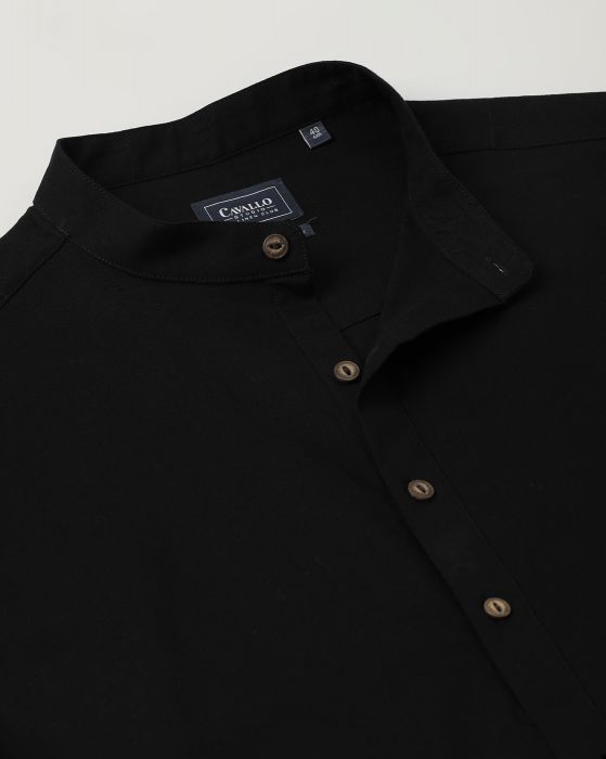 Cavallo By Linen Club Men's Cotton Linen Black Solid Regular Fit  Kurta