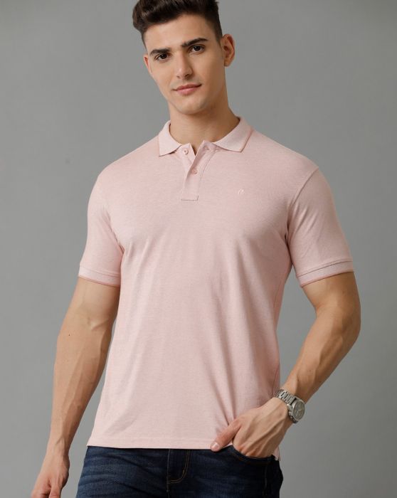 Cavallo By Linen Club Men's Cotton Linen Pink Solid Polo Collar T-Shirt