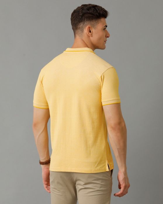 Cavallo By Linen Club Men's Cotton Linen Yellow Solid Polo Collar T-Shirt