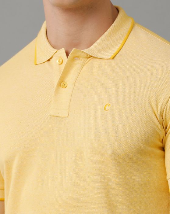 Cavallo By Linen Club Men's Cotton Linen Yellow Solid Polo Collar T-Shirt