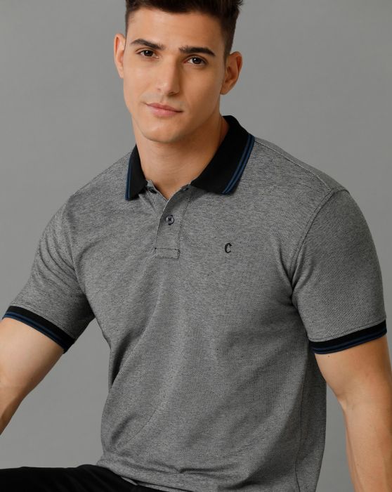 Cavallo By Linen Club Men's Cotton Linen Black Solid Polo Collar T-Shirt