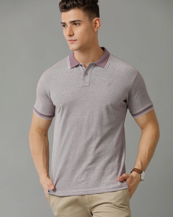Cavallo By Linen Club Men's Cotton Linen Purple Solid Polo Collar T-Shirt